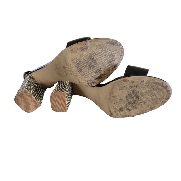 Nine West Abrah Black Open-Toe Ankle Strap Sandals With Patterned Block Heel - Picture 5 of 6